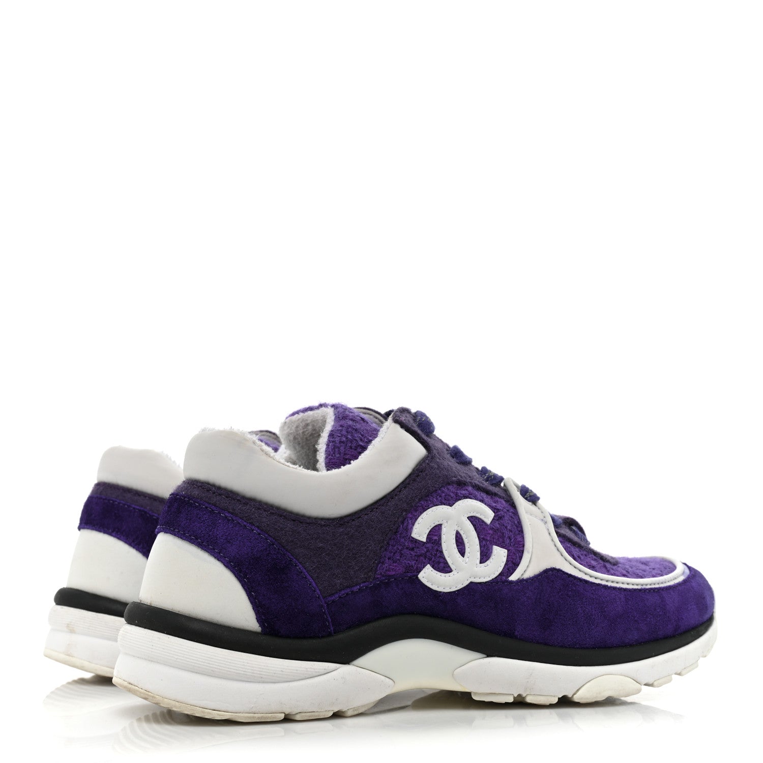 Chanel Suede Tweed Felt CC Sneakers 37 Purple 4 of 12