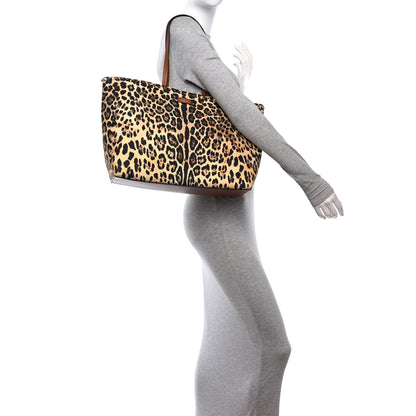 Valentino Garavani Canvas Nappa Leopard Print Rockstud Tote Brown 3 of 13