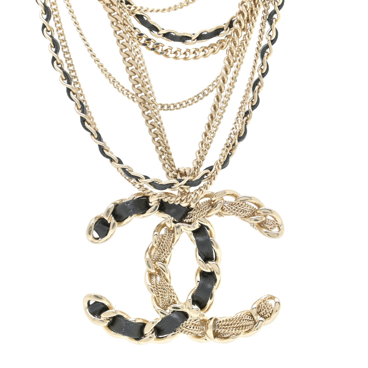 Chanel Pearl Lambskin Chain CC Multi Strand Necklace Gold Black 4 of 6