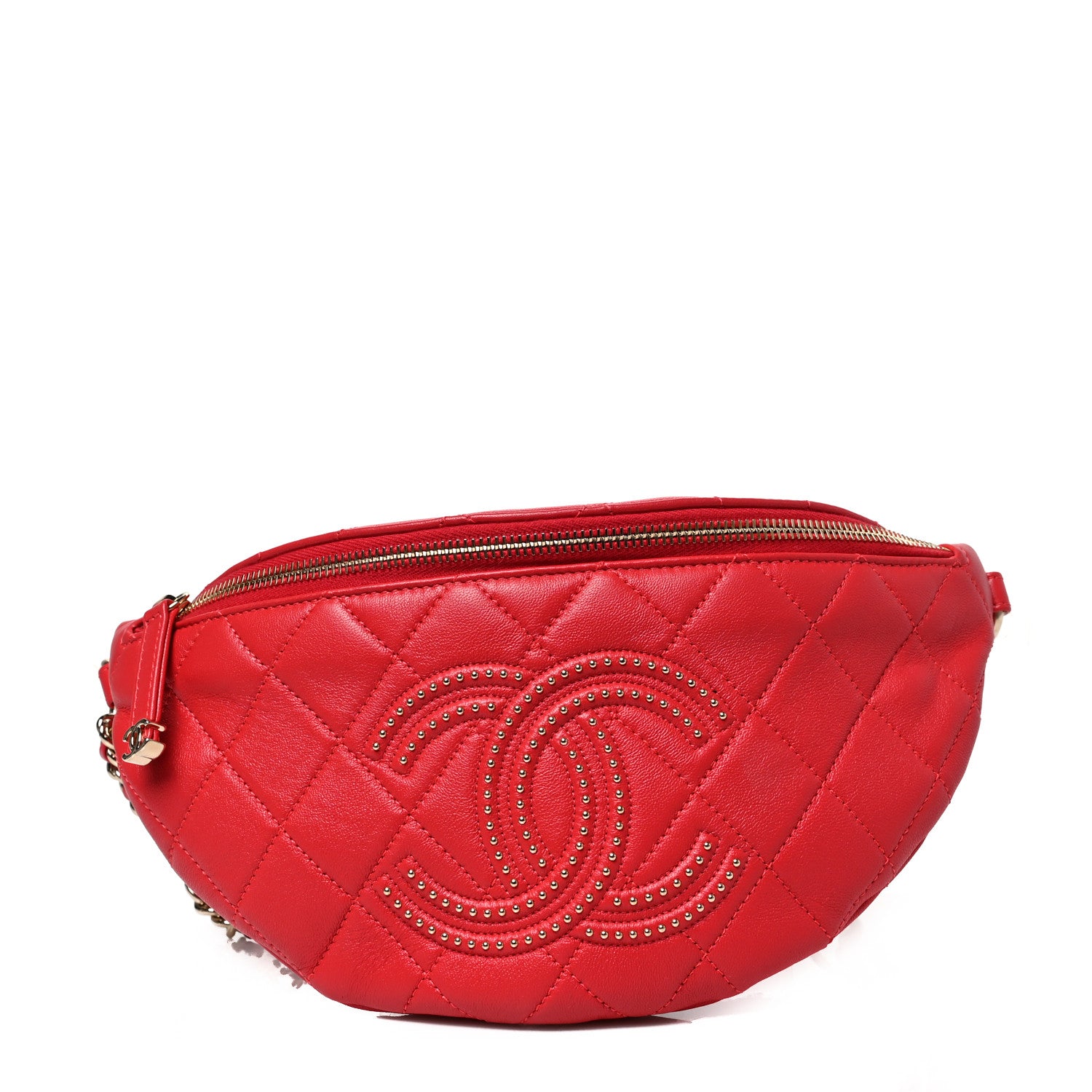 Chanel Lambskin Quilted Studded Waist Bag Red 1 of 9
