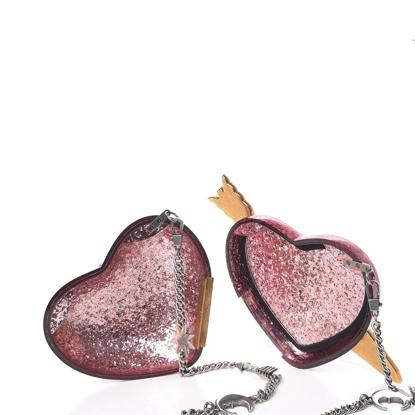 Glitter Resin Broadway Heart Minaudiere Clutch Fuxia