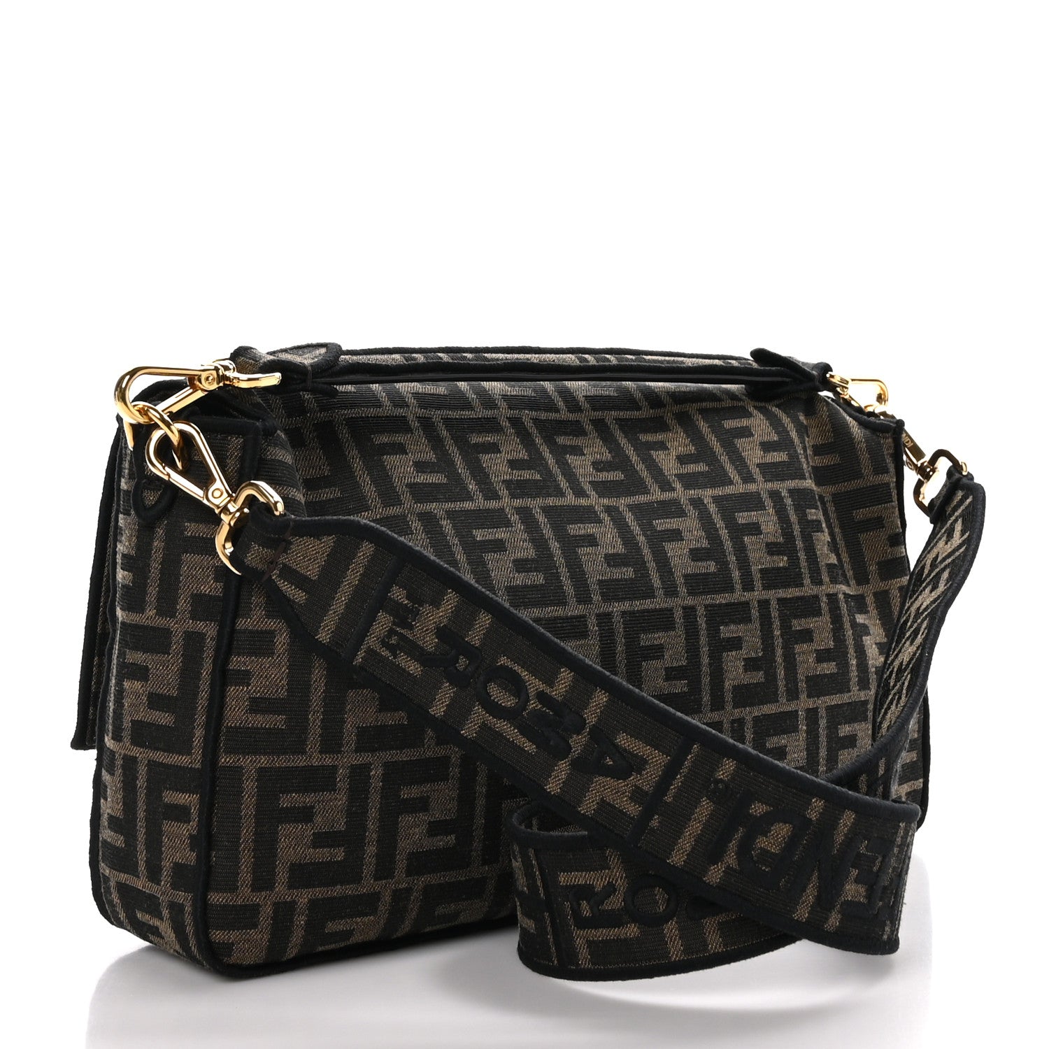 Fendi Fabric Jacquard FF 1974 Large Baguette Tobacco Moro Black 3 of 8