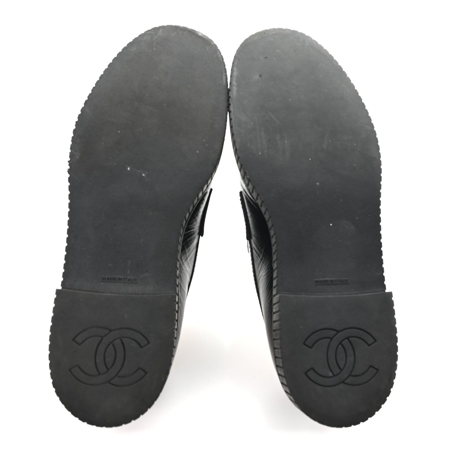 Shiny Crumpled Calfskin CC Mocassin Loafers 38.5 Black