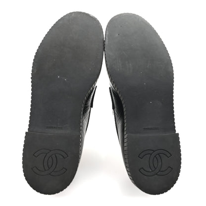 Chanel Shiny Crumpled Calfskin CC Mocassin Loafers 38.5 Black 6 of 11