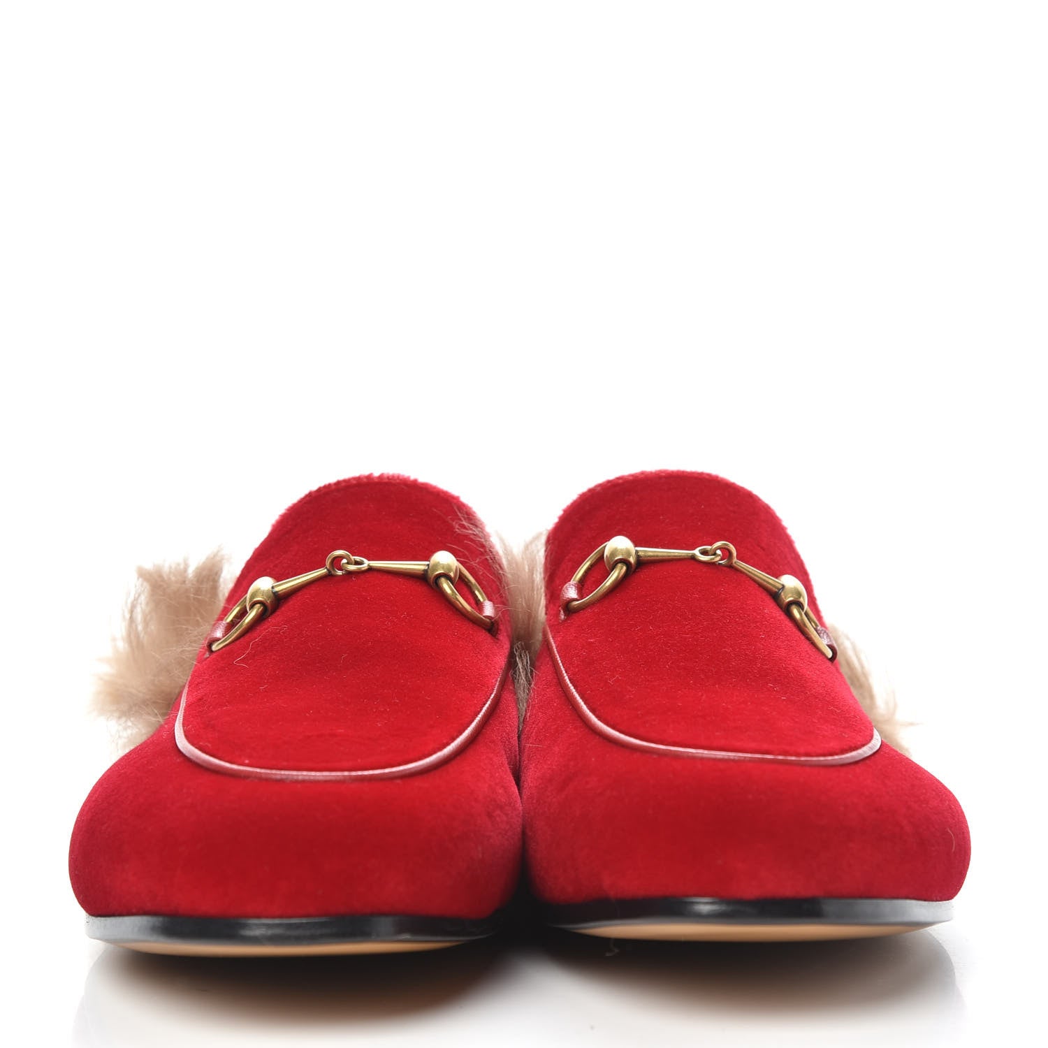 Gucci Velvet Fur Womens Princetown Slippers 39 Hibiscus Red 3 of 8
