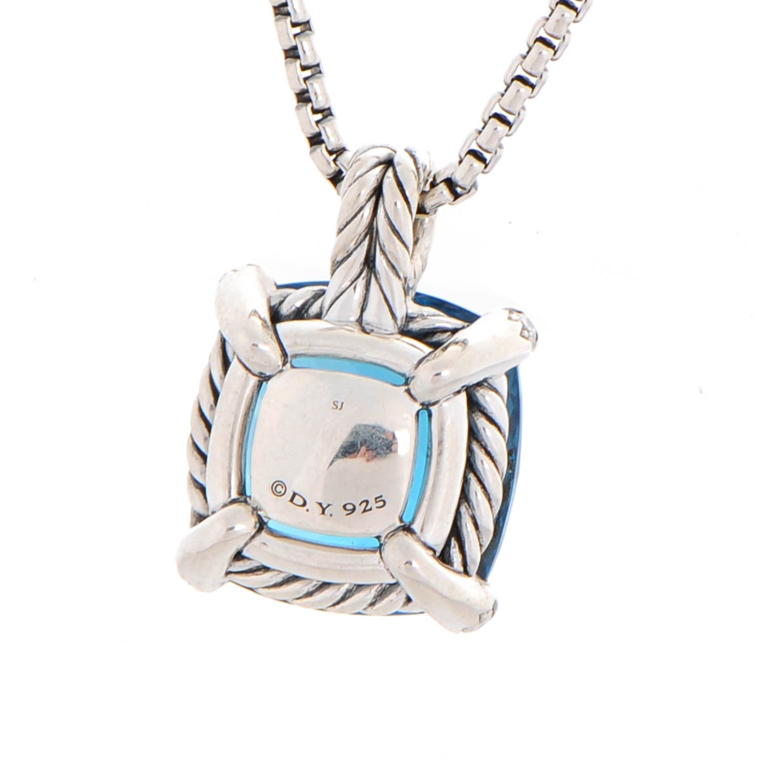 David Yurman Sterling Silver Diamond Blue Topaz 14mm Chatelaine Pendant Necklace 3 of 5