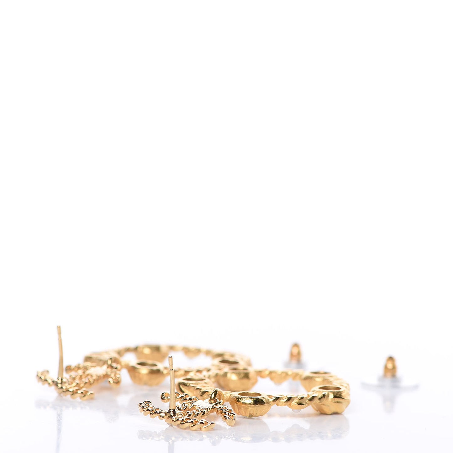 Pearl Pearl Gripoix CC Chain Drop Hoop Earrings Gold