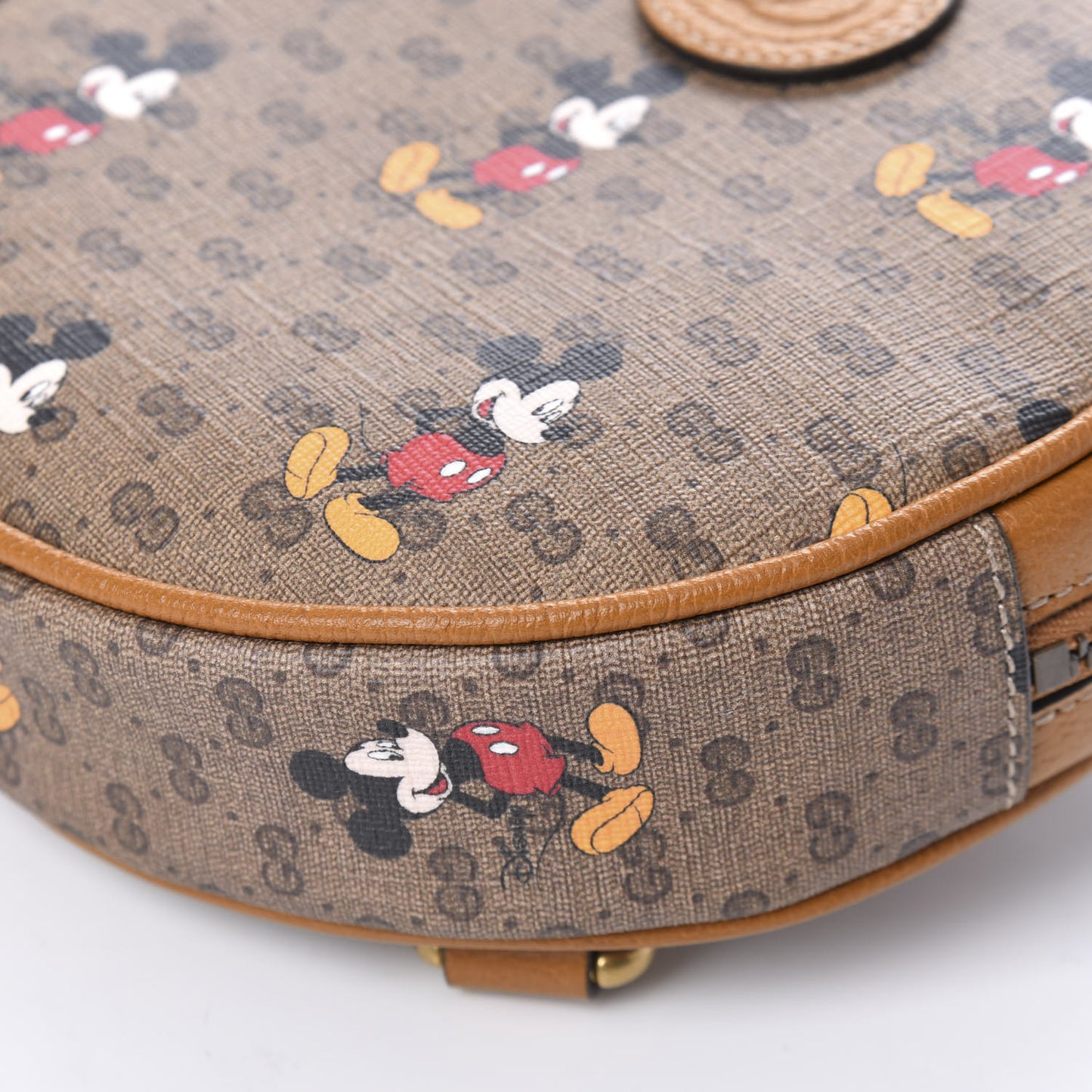 X DISNEY Mini Vintage GG Supreme Monogram Mickey Mouse Round Backpack Beige Vintage Sun Oil