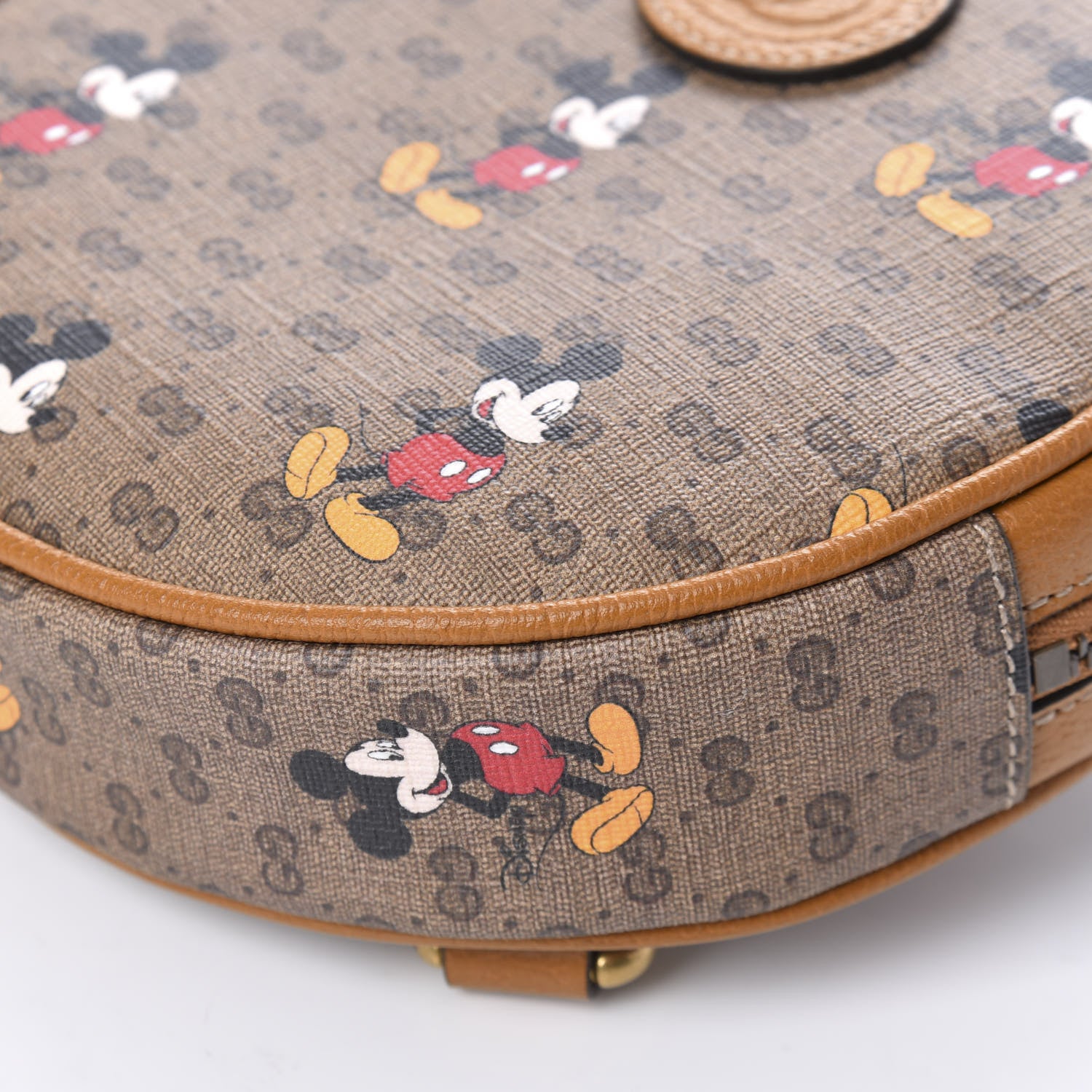 Gucci X DISNEY Mini Vintage GG Supreme Monogram Mickey Mouse Round Backpack Beige Vintage Sun Oil 6 of 10