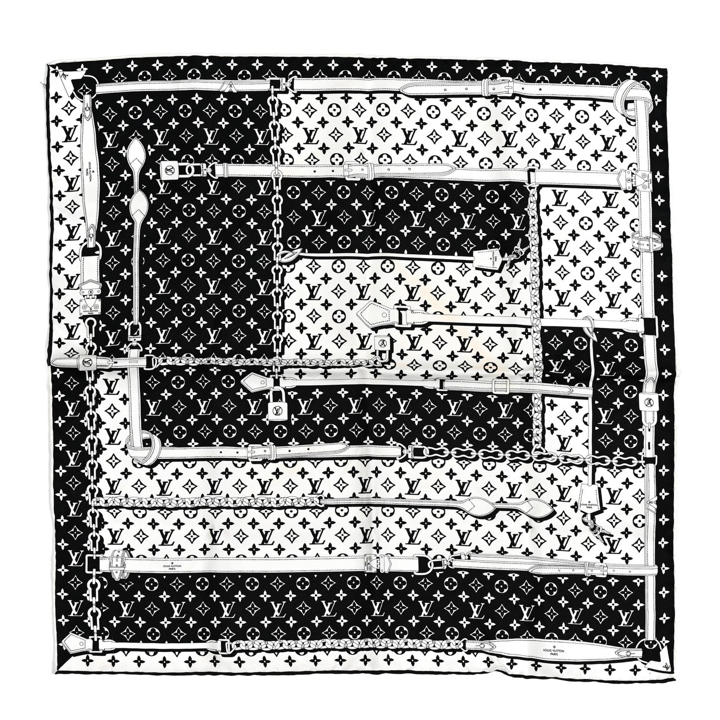 Silk Monogram Confidential Square Scarf Black White