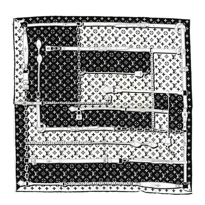 Louis Vuitton Silk Monogram Confidential Square Scarf Black White 1 of 6