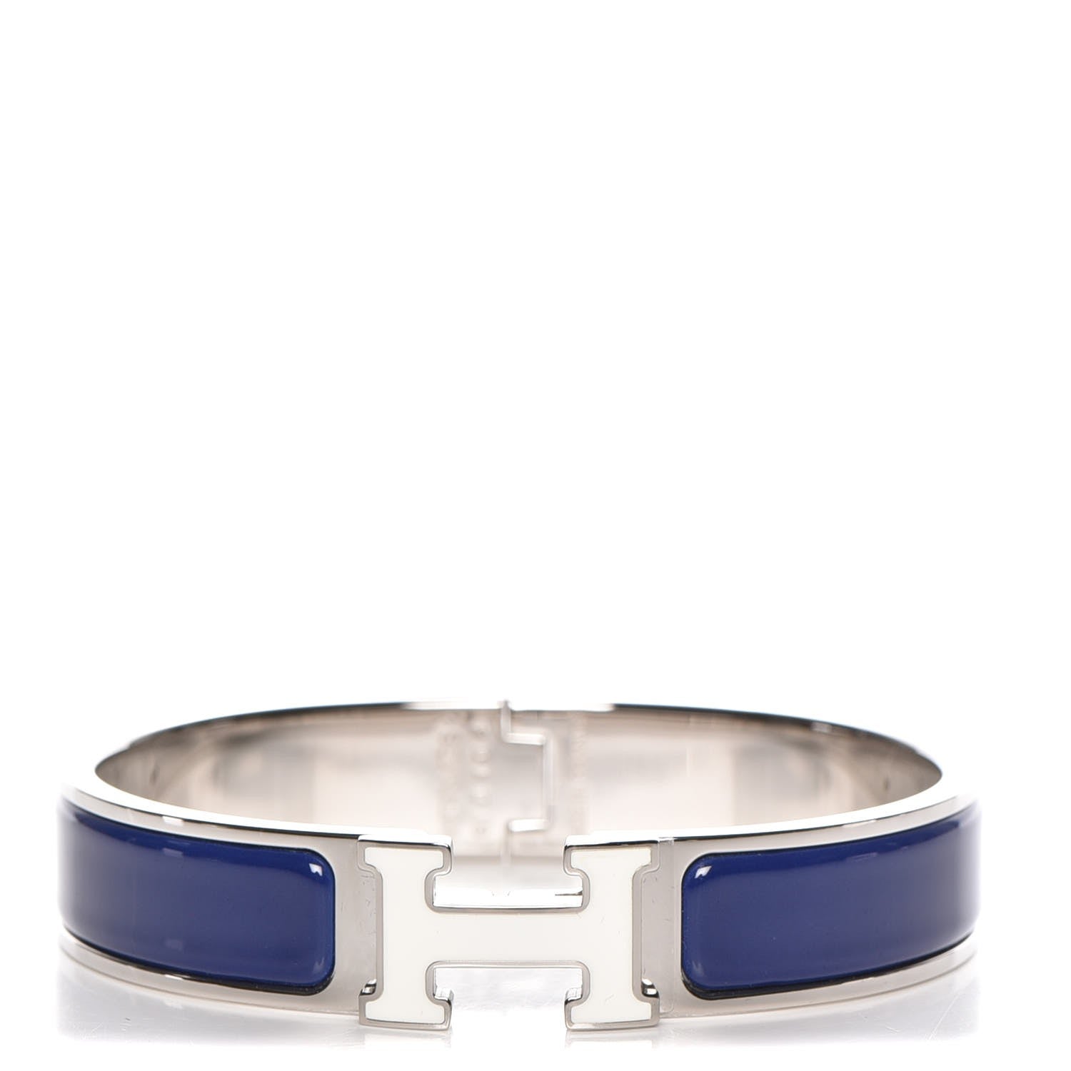 Hermes Narrow Enamel Clic Clac H Bracelet PM Indigo White 1 of 5