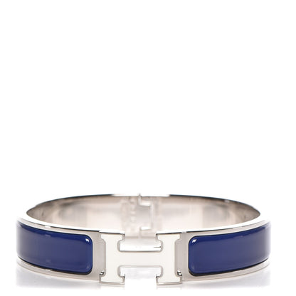 Hermes Narrow Enamel Clic Clac H Bracelet PM Indigo White 1 of 5