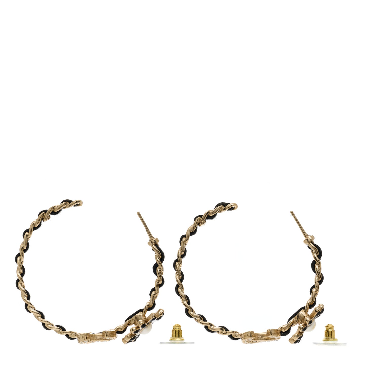 Lambskin Crystal Pearl CC Daisy CC Hoop Earrings Gold Black