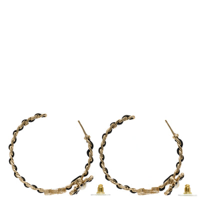 Chanel Lambskin Crystal Pearl CC Daisy CC Hoop Earrings Gold Black 3 of 5