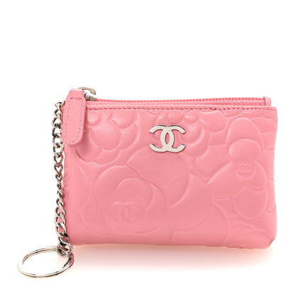 Chanel Lambskin Camellia Embossed Key Holder Case Pink 1 of 8