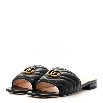Gucci Nappa Matelasse GG Marmont Flat Slide Sandals 40 Black 4 of 9