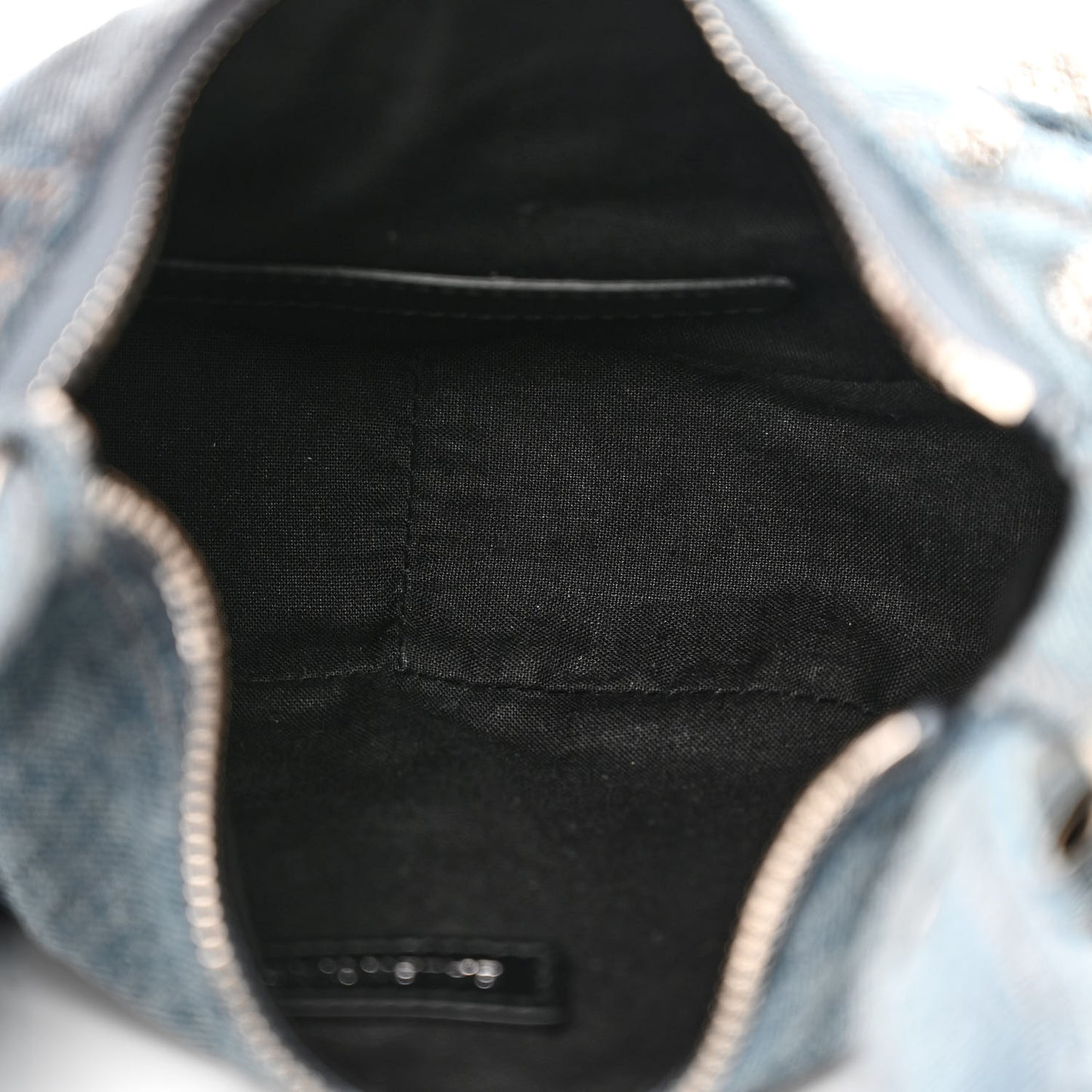 Washed Frayed Denim Crystal Le Cagole Shoulder Bag XS Blue