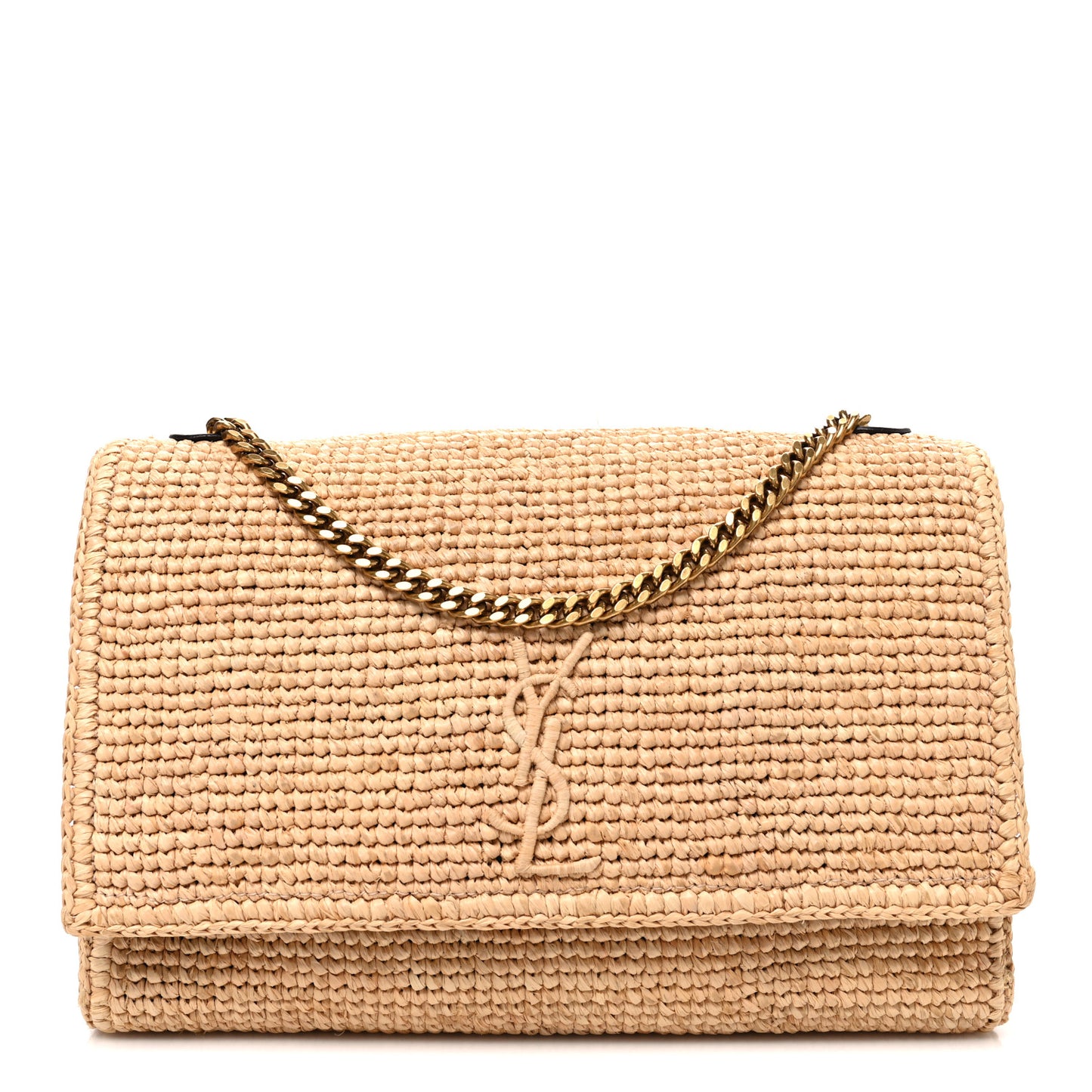 Raffia Medium Monogram Kate Satchel Natural