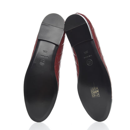 Chanel Caviar Quilted CC Cap Toe Ballerina Flats 39.5 Black Red 5 of 10