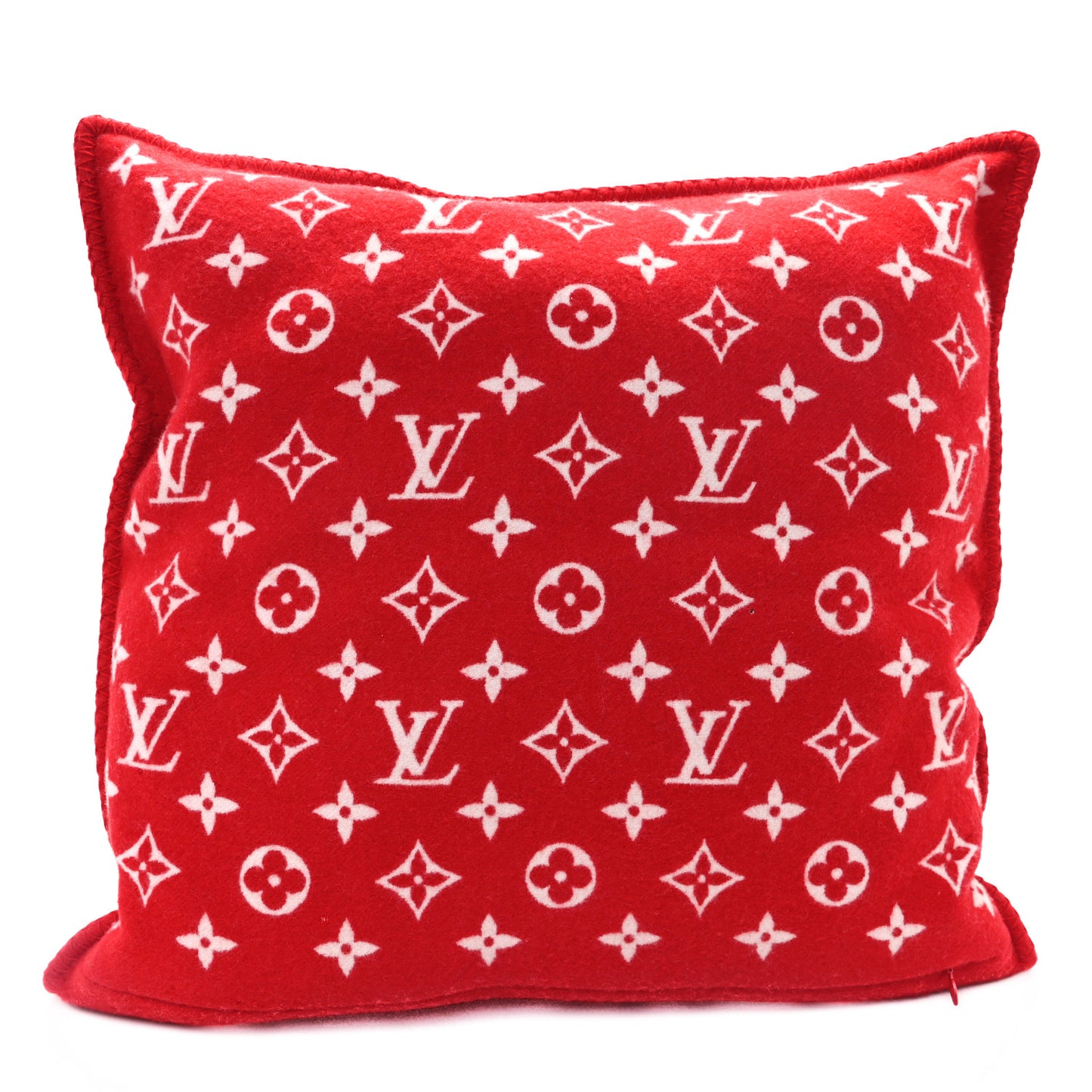 X SUPREME Wool Cashmere Cushion LV Pillow Red White