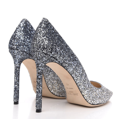 Jimmy Choo Glitter Pointy Toe Romy 100 Pumps 40 Silver Dusk Blue 4 of 8