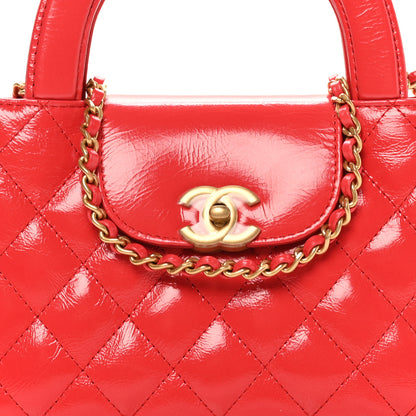 Chanel Shiny Aged Calfskin Quilted Nano Kelly Shopper Dark Red 8 of 11