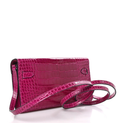 Hermes Shiny Alligator Kelly Wallet To Go Rose Pourpre 2 of 8