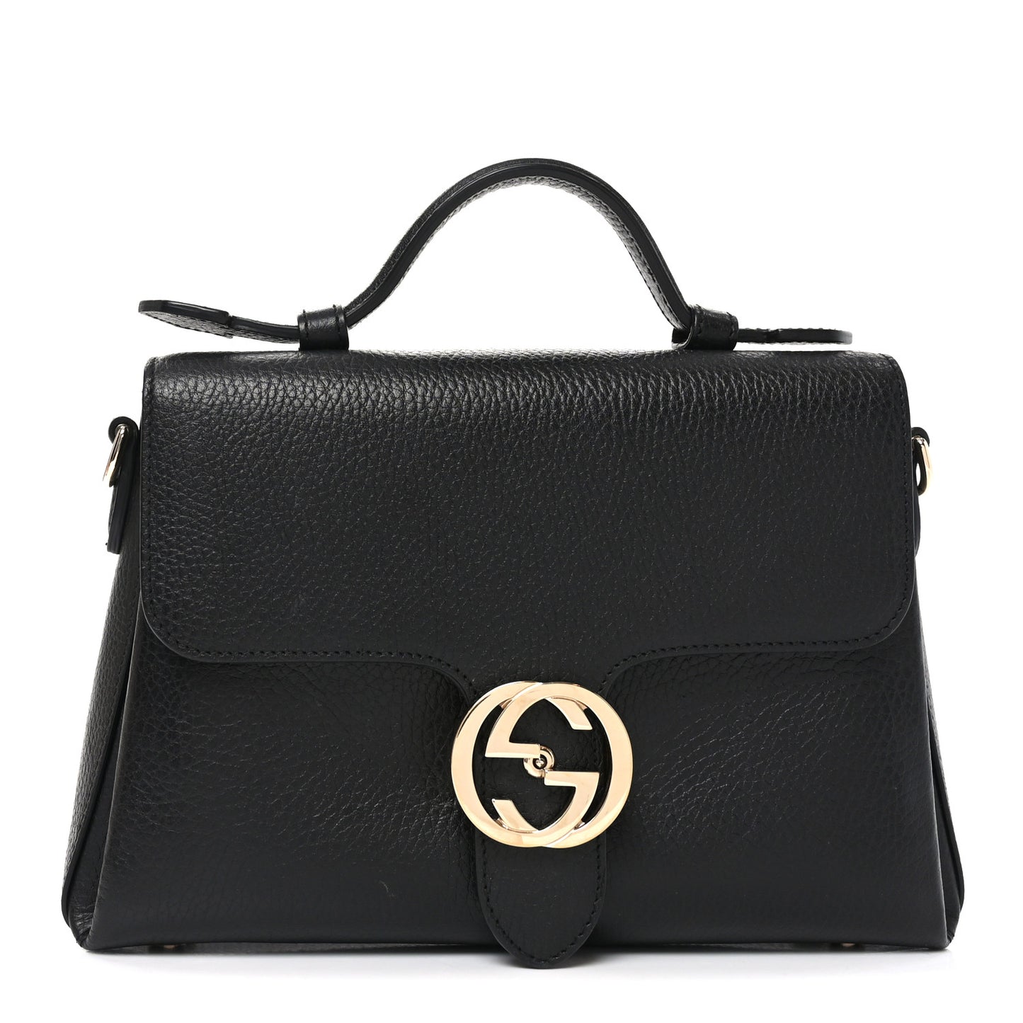Dollar Calfskin Interlocking G Top Handle Shoulder Bag Black