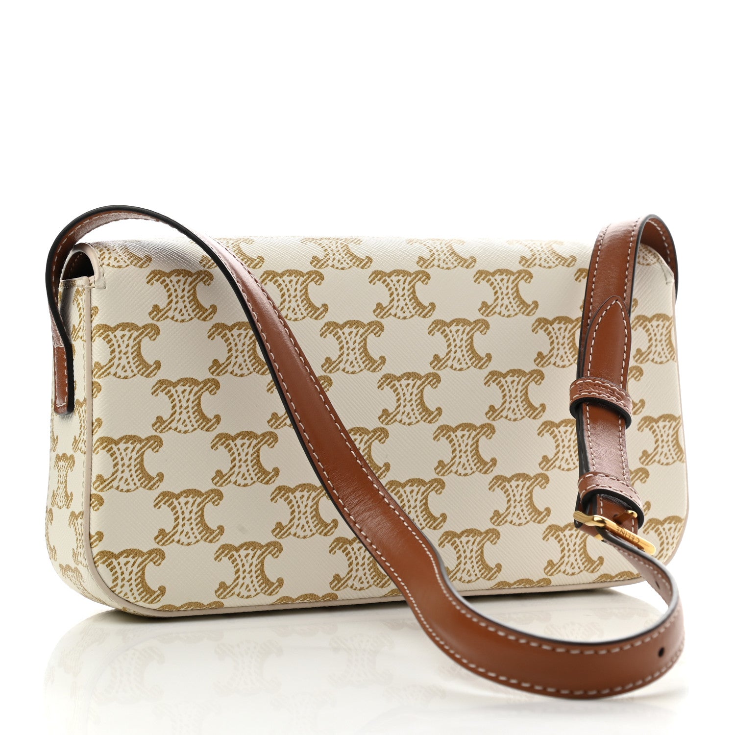 Celine Canvas Calfskin Triomphe Shoulder Bag White 3 of 11
