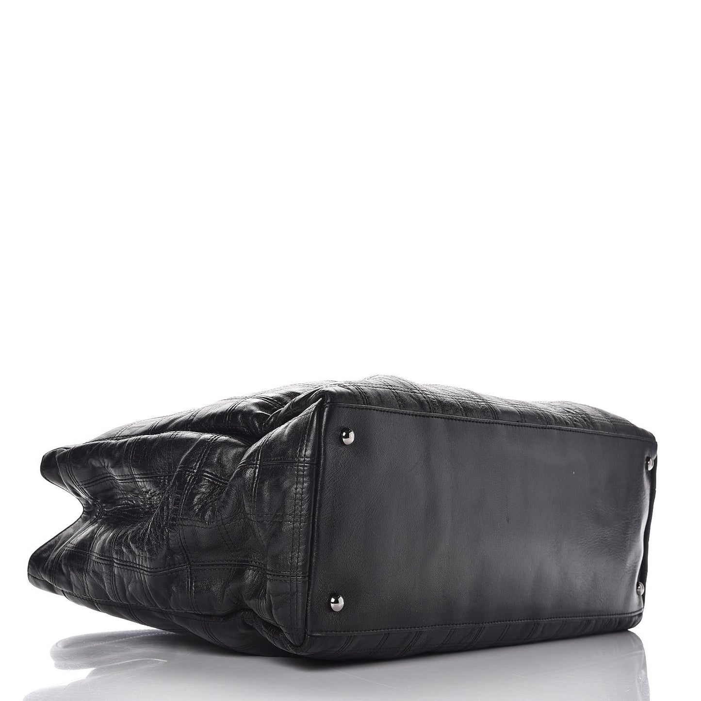 Lambskin Square Stitched Lax Shopping Tote Black