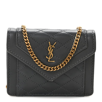 Saint Laurent Lambskin Quilted Monogram Micro Gaby Crossbody Bag Storm 1 of 10