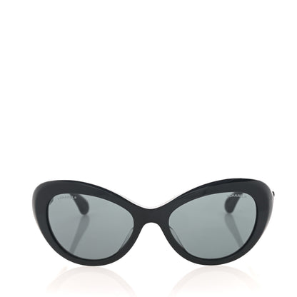 Chanel Acetate Glass Pearls Cat Eye Sunglasses 5443-H Black 2 of 9