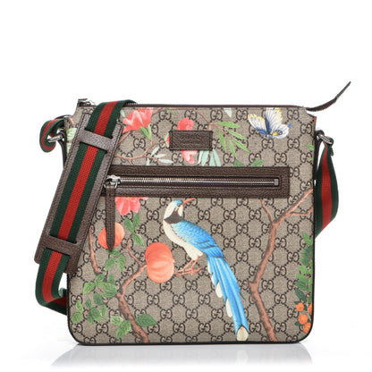 Gucci GG Supreme Monogram Tian Web Medium Flat Messenger Beige Multicolor New Acero 1 of 7