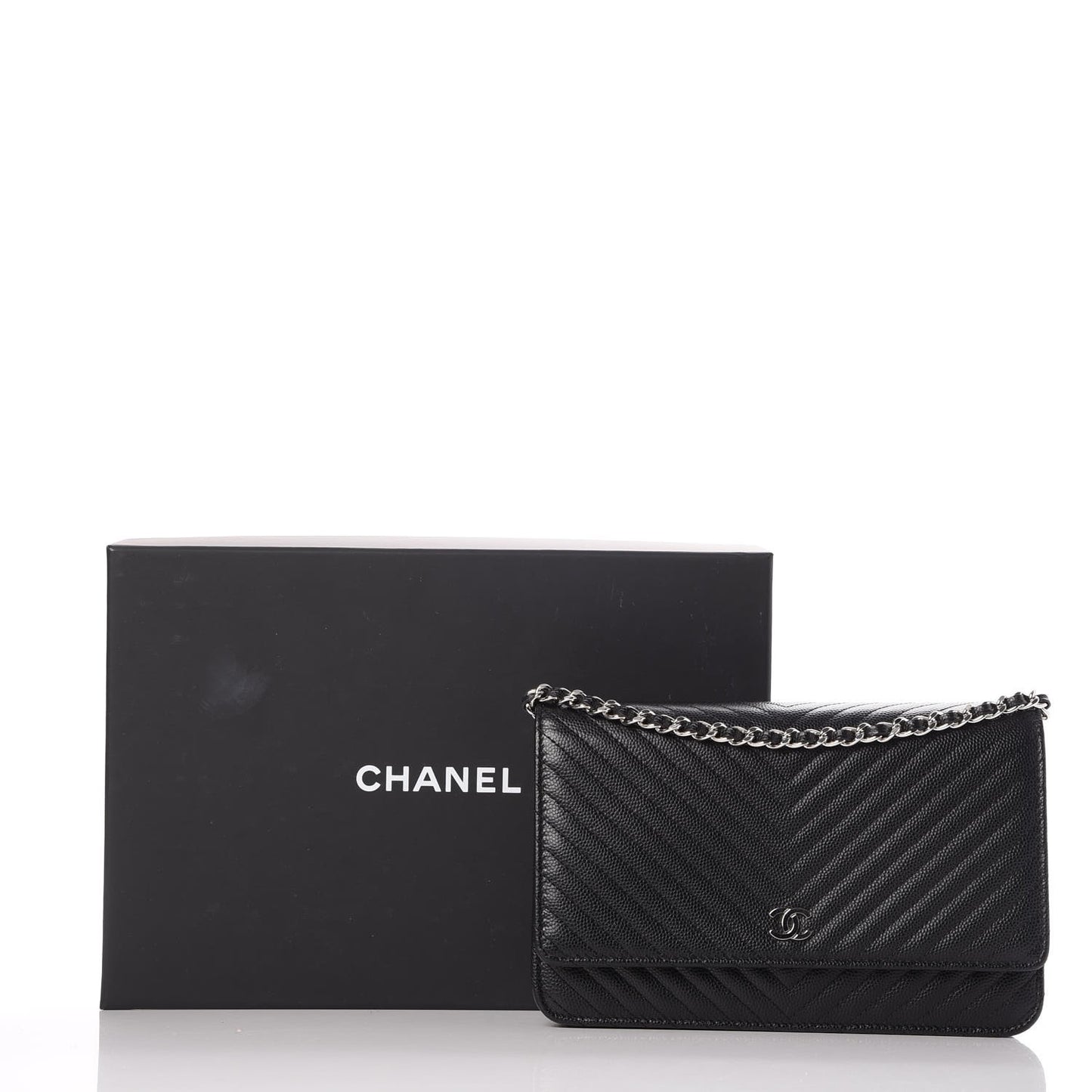 Caviar Chevron Quilted Wallet On Chain WOC Black