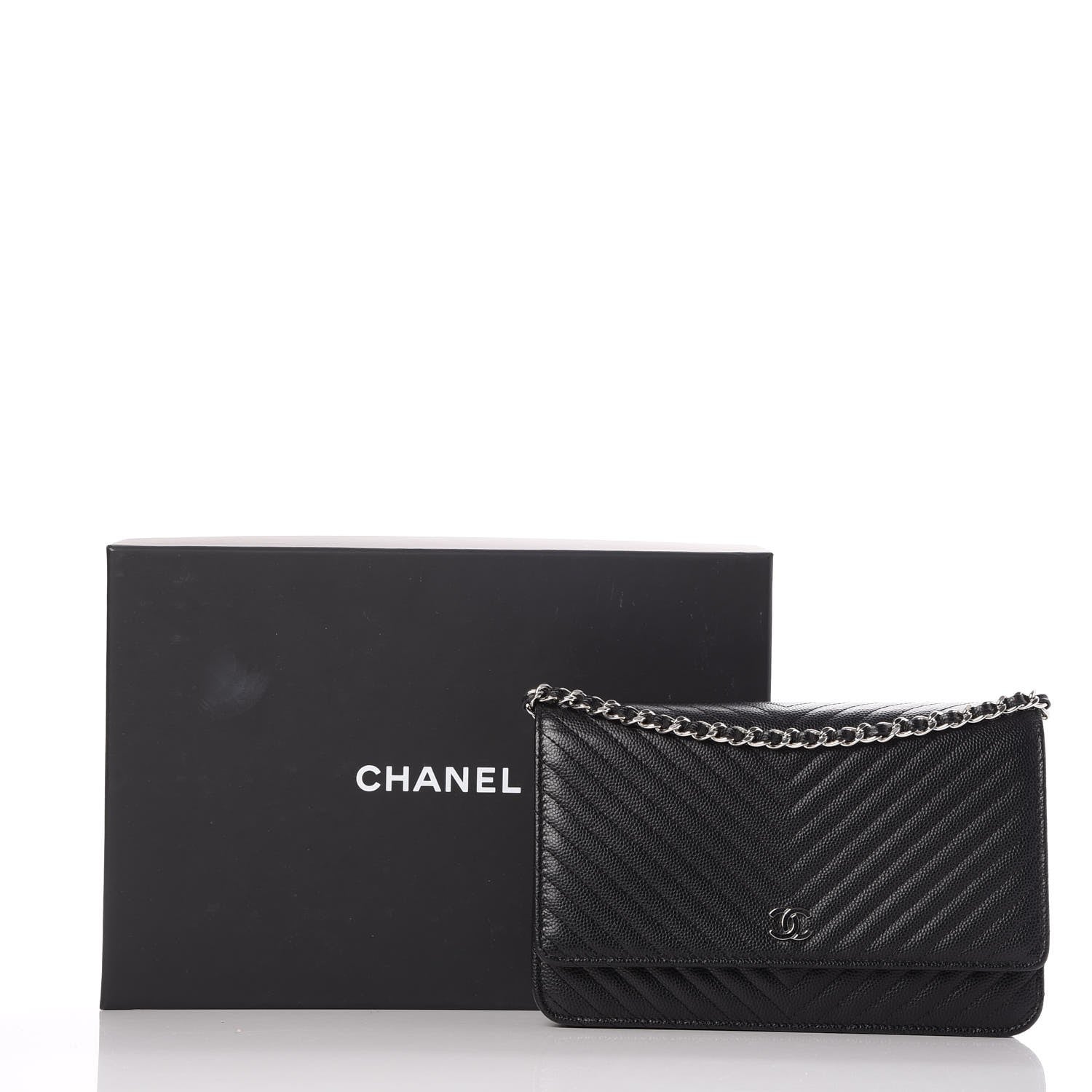 Chanel Caviar Chevron Quilted Wallet On Chain WOC Black 9 of 9