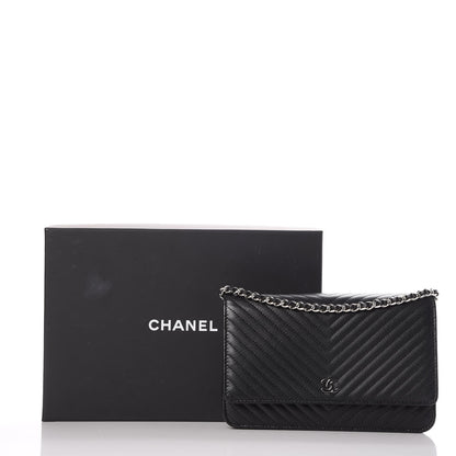 Chanel Caviar Chevron Quilted Wallet On Chain WOC Black 9 of 9