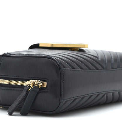 Chanel Shiny Sheepskin Chevron Quilted  Collar and Tie Camera Case Navy 9 of 10