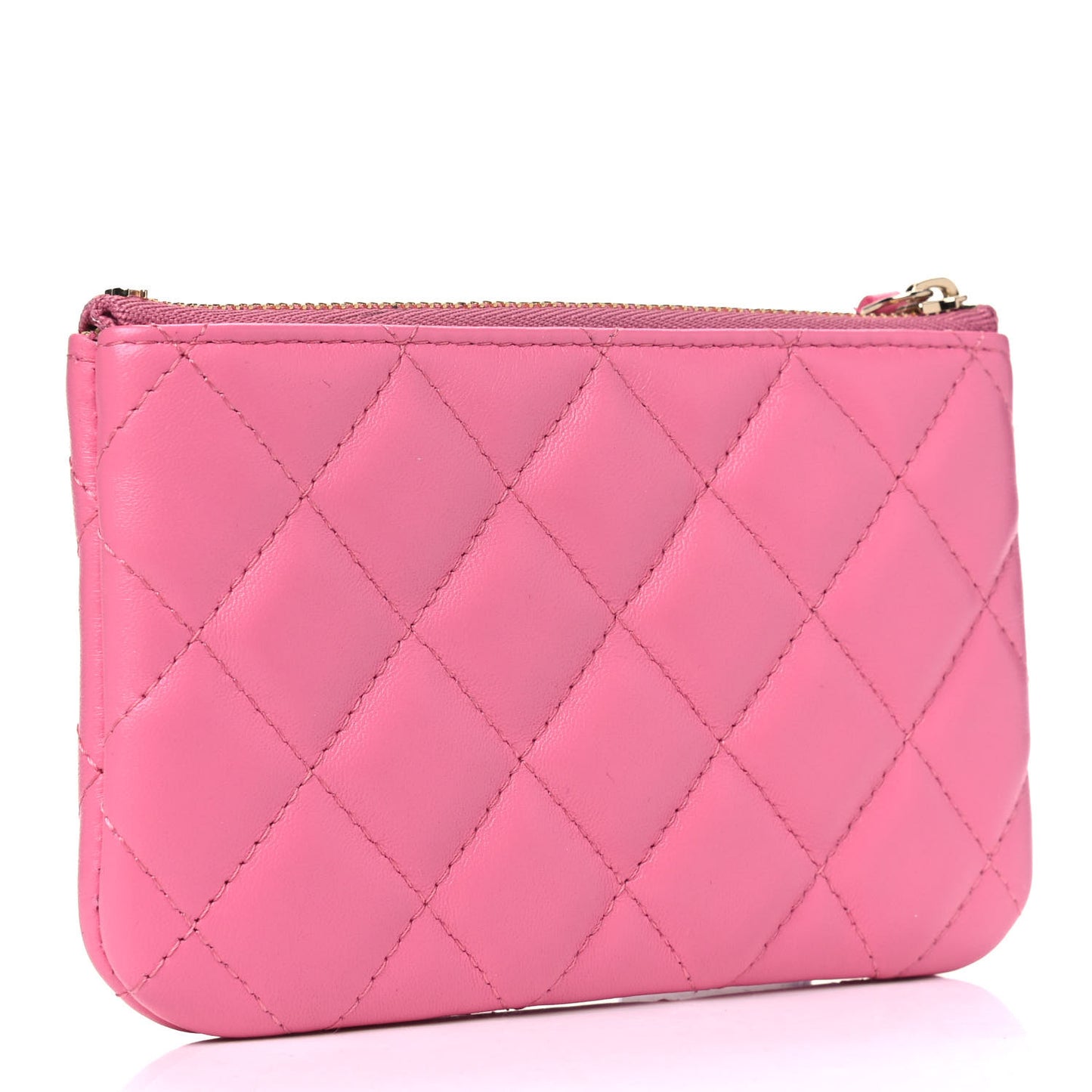 Lambskin Quilted Small Zipped Pouch Pink Yellow