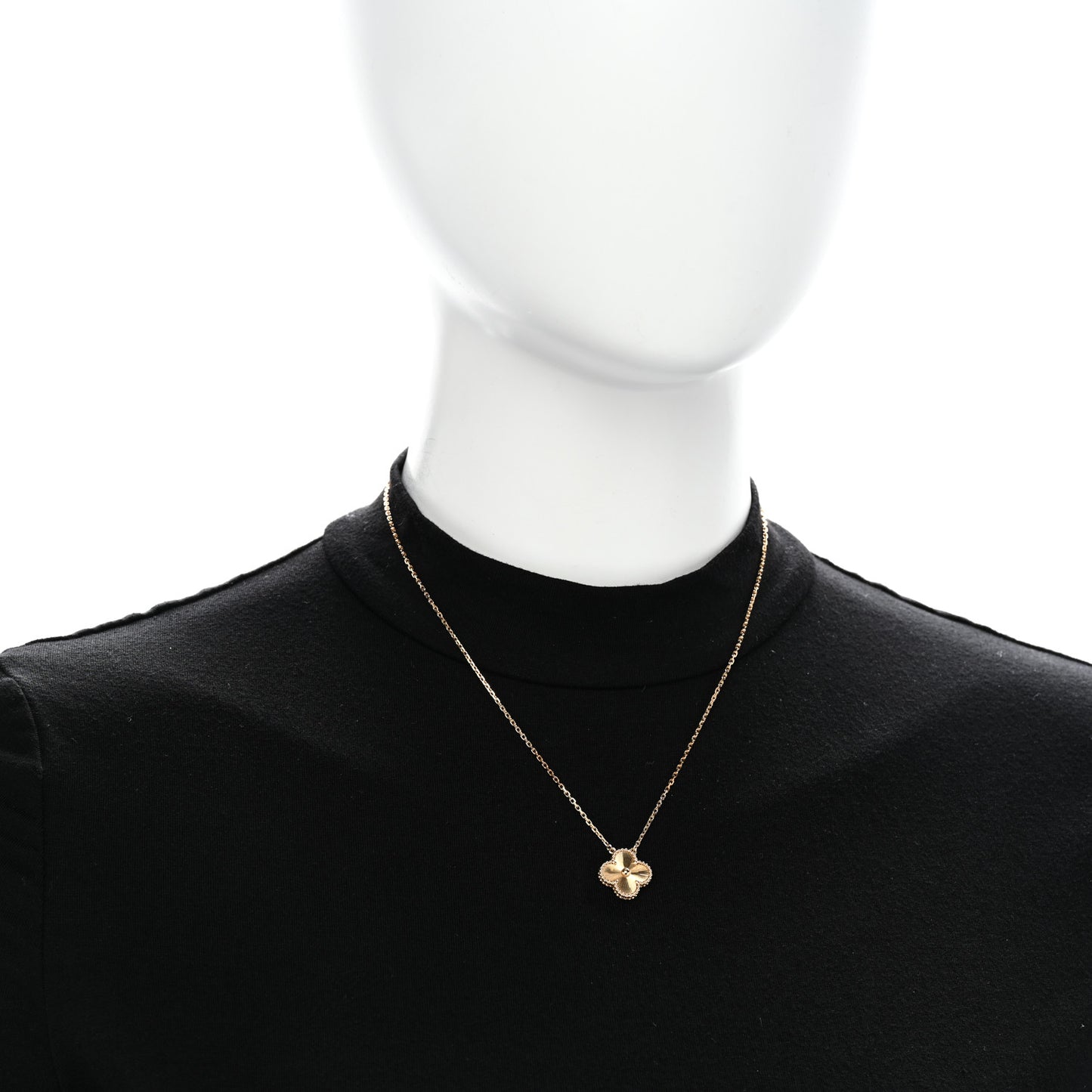 18K Yellow Gold Guilloche Vintage Alhambra Pendant Necklace
