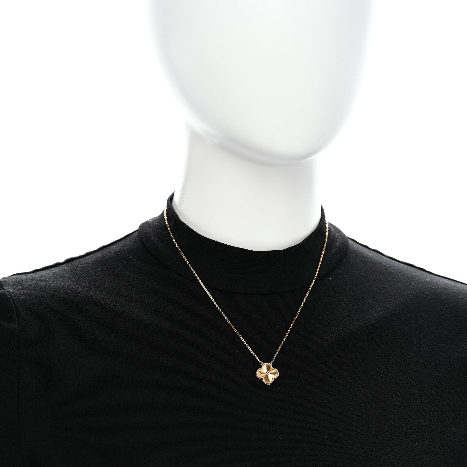 Van Cleef & Arpels 18K Yellow Gold Guilloche Vintage Alhambra Pendant Necklace 2 of 6