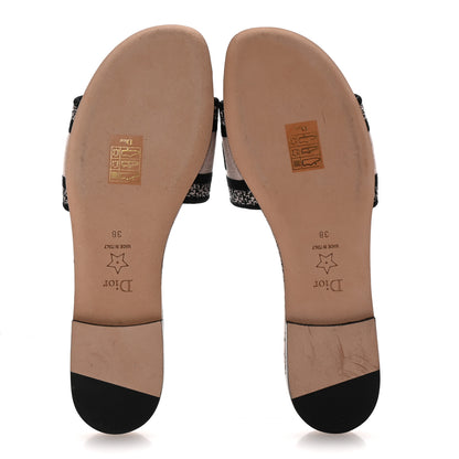 Christian Dior Canvas Jardin d'Hiver Embroidered Dway Flat Slide Sandals 38 Black Nude 6 of 10