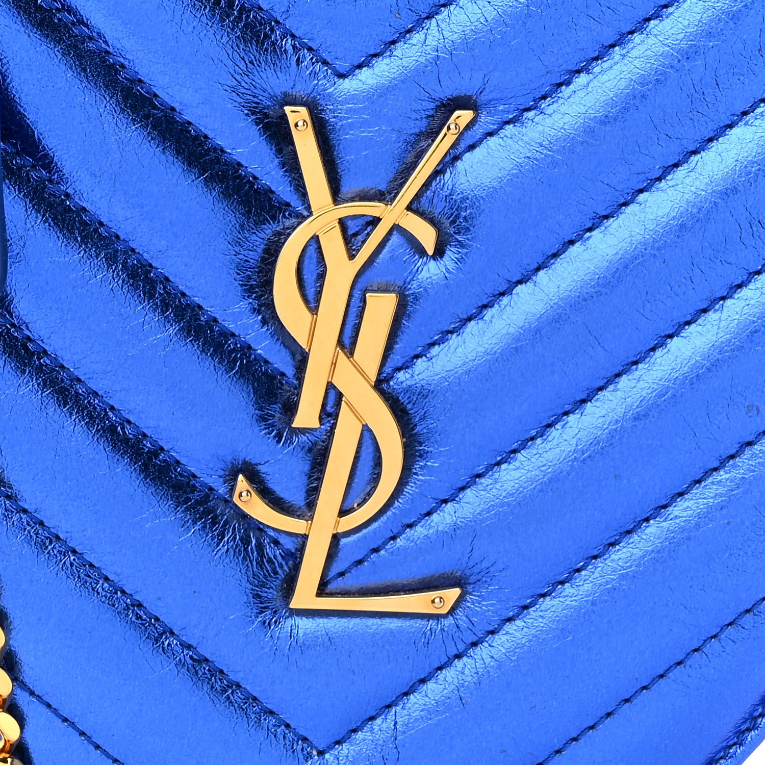 Saint Laurent Metallic Calfskin Matelasse Chevron Monogram Small Love Heart Chain Bag Blue Royal 8 of 10
