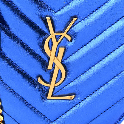Saint Laurent Metallic Calfskin Matelasse Chevron Monogram Small Love Heart Chain Bag Blue Royal 8 of 10