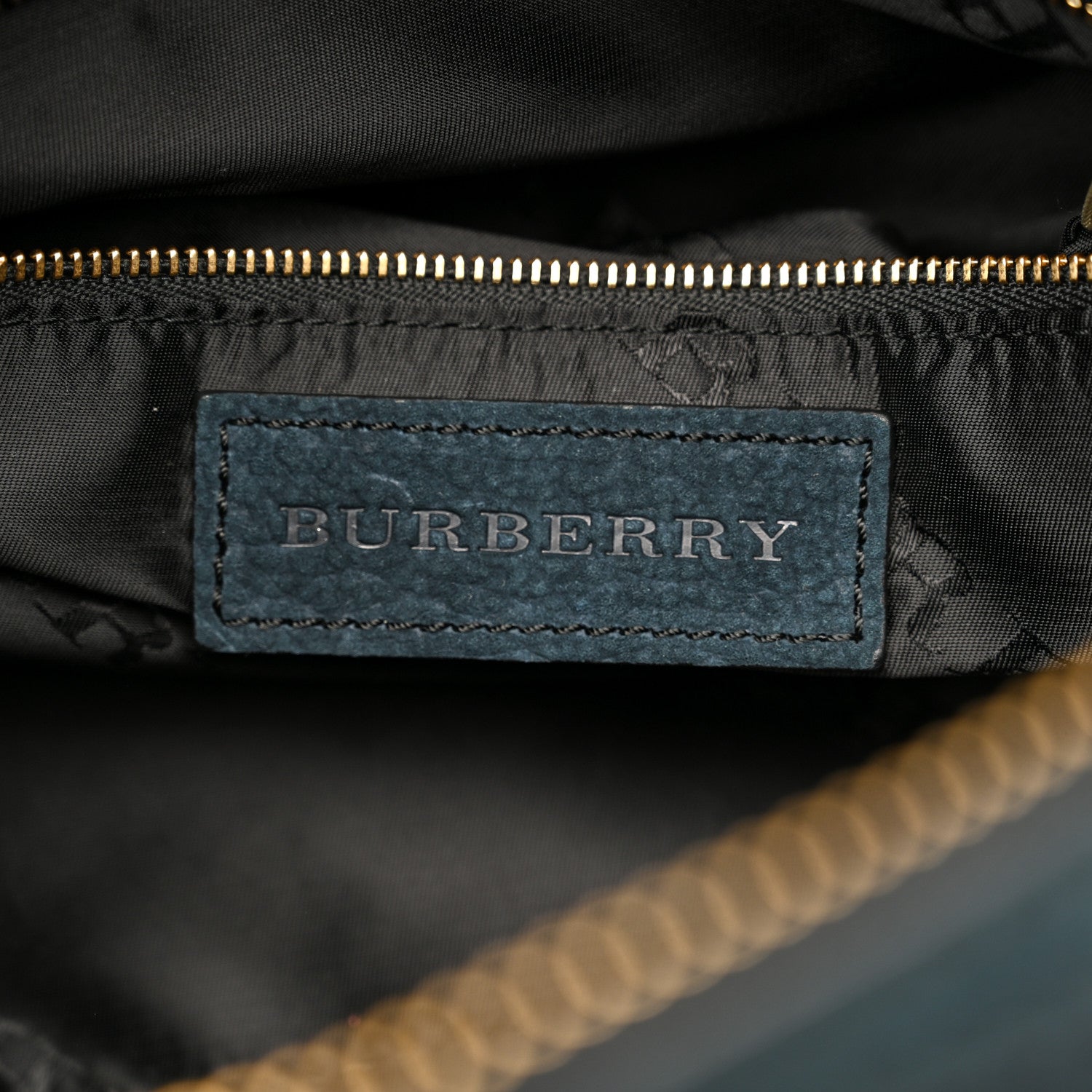 Burberry Suede Luggage Medium Bowling Barrel Bag Indigo Green 6 of 13