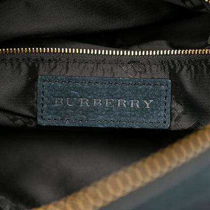 Burberry Suede Luggage Medium Bowling Barrel Bag Indigo Green 6 of 13
