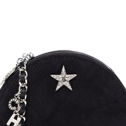 Chanel Suede Quilted Crystal Round Clutch With Logo Chain Black 11 of 11
