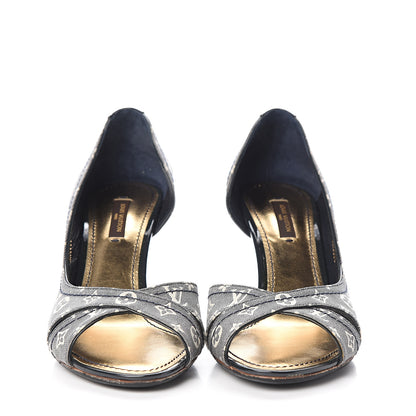Louis Vuitton Monogram Idylle Romance Open Toe Pumps 37.5 Encre 2 of 9