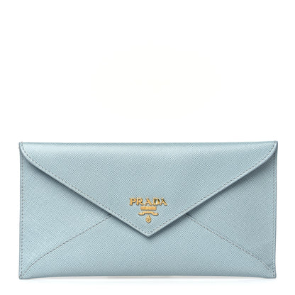 Prada Saffiano Metal Envelope Wallet Cornflower Blue 1 of 12