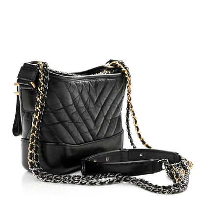 Chanel Aged Calfskin Chevron Quilted Small Gabrielle Hobo Black 3 of 11